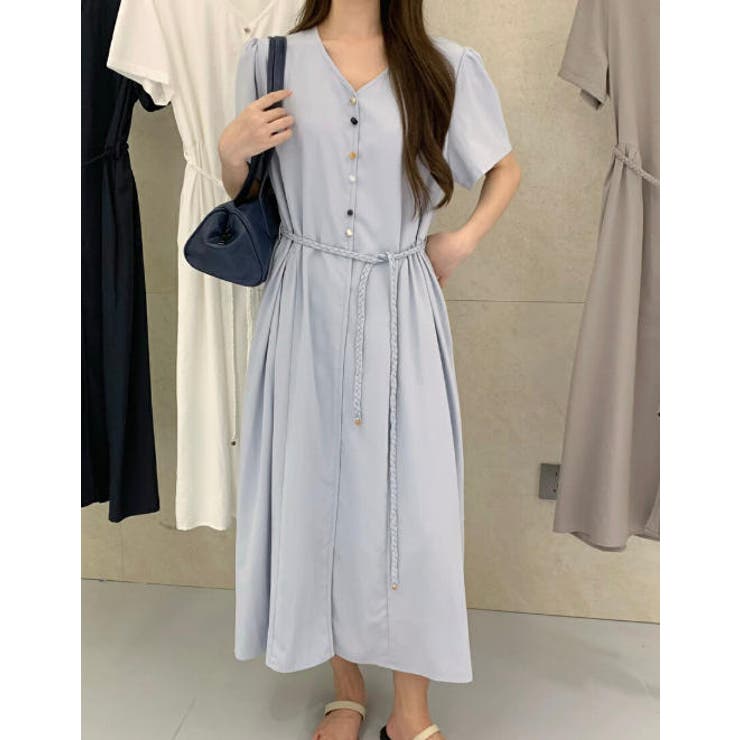 ブルー | ベルト付きVネックワンピース | Ulysses