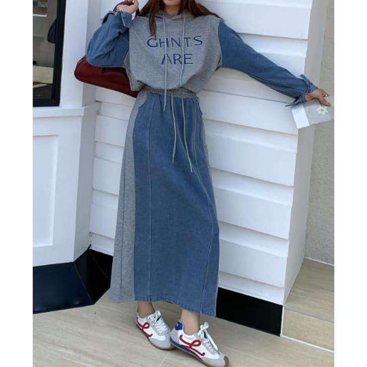 グレー | デニム切り替え刺繍セットアップスカート | Ulysses