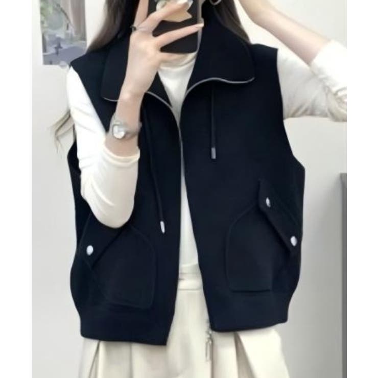 ブラック | 襟付きセーターファーベスト | Ulysses