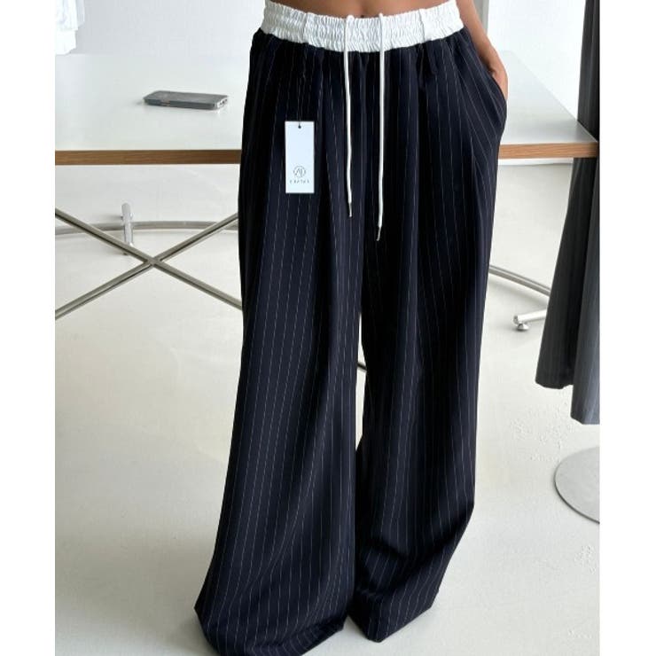 ドローストリングパッチワークストライプ柄ワイドパンツ | Ulysses | 詳細画像3 