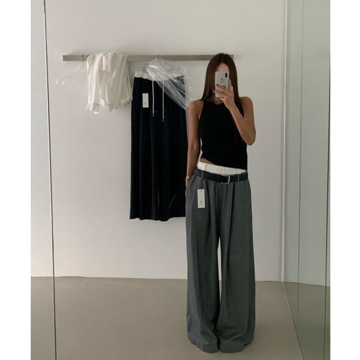 ドローストリングパッチワークストライプ柄ワイドパンツ | Ulysses | 詳細画像4 