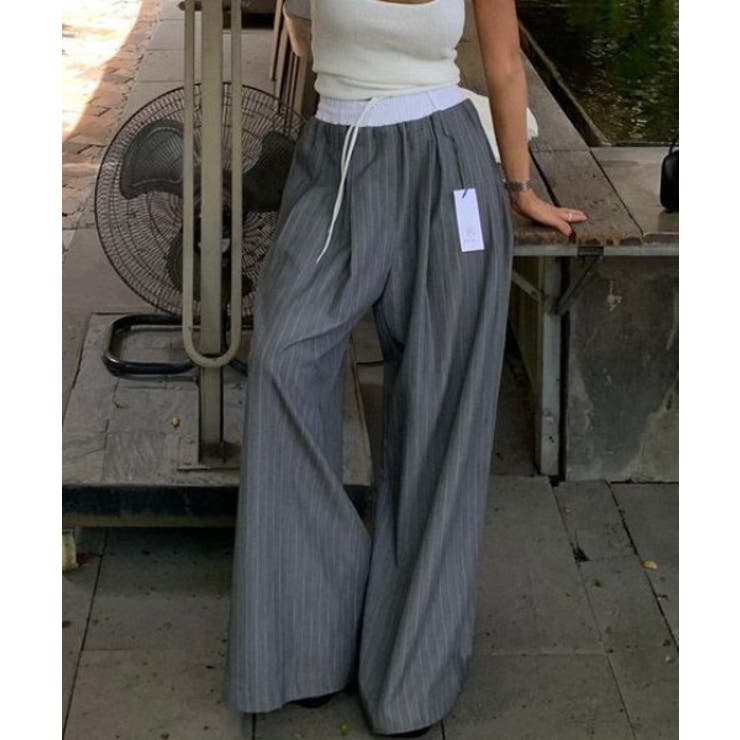 ドローストリングパッチワークストライプ柄ワイドパンツ | Ulysses | 詳細画像5 