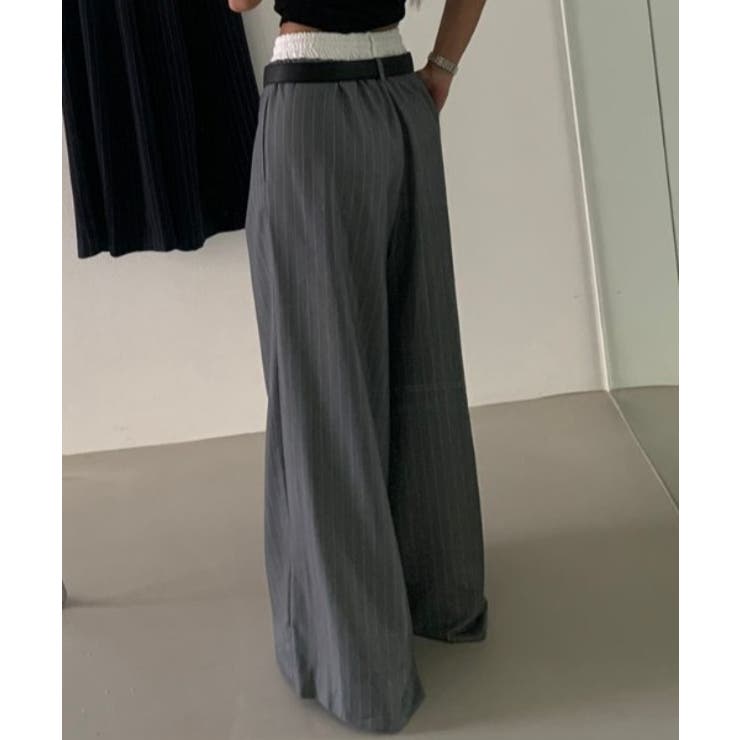 ドローストリングパッチワークストライプ柄ワイドパンツ | Ulysses | 詳細画像6 