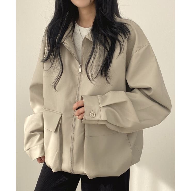 ベージュ | ドローストリングダブルジップPUレザージャケット | Ulysses