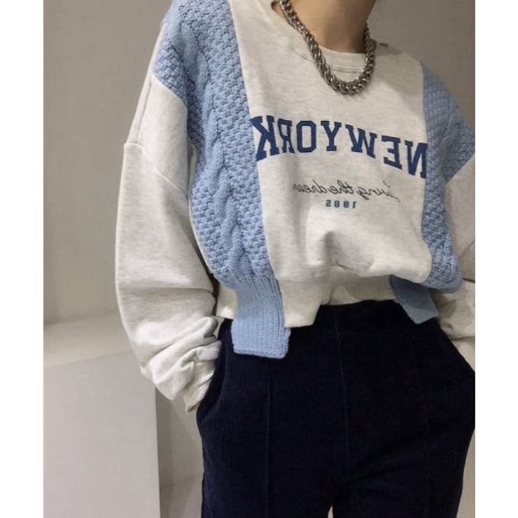 ブルー | ニット切り替えプリントトレーナー | Ulysses