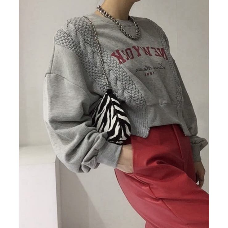 グレー | ニット切り替えプリントトレーナー | Ulysses