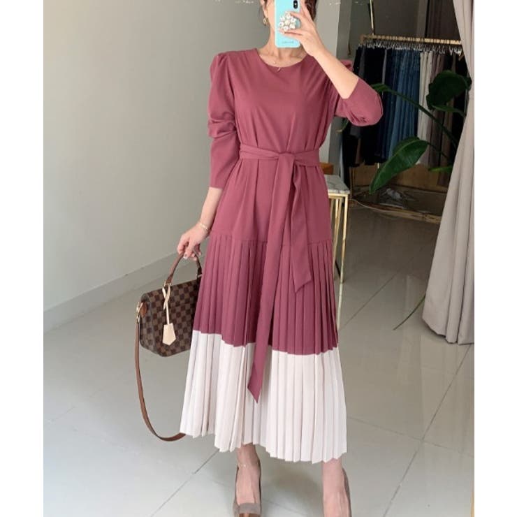 ピンク | ベルト付き長袖ワンピース | Ulysses