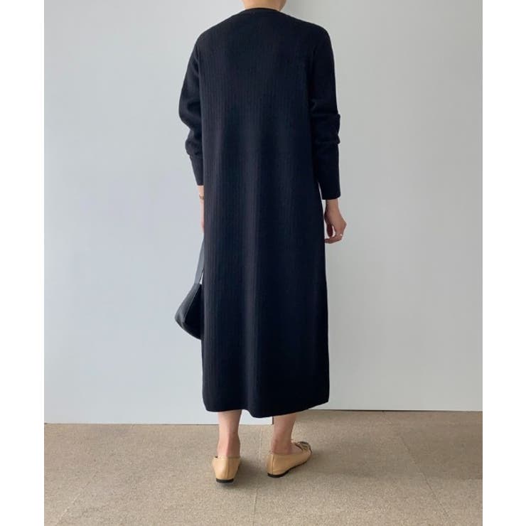 ブラック | シングルブレストVネックニットワンピース | Ulysses