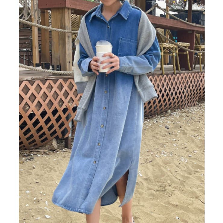 ブルー | 配色9枚ボタンでデニムワンピース | Ulysses