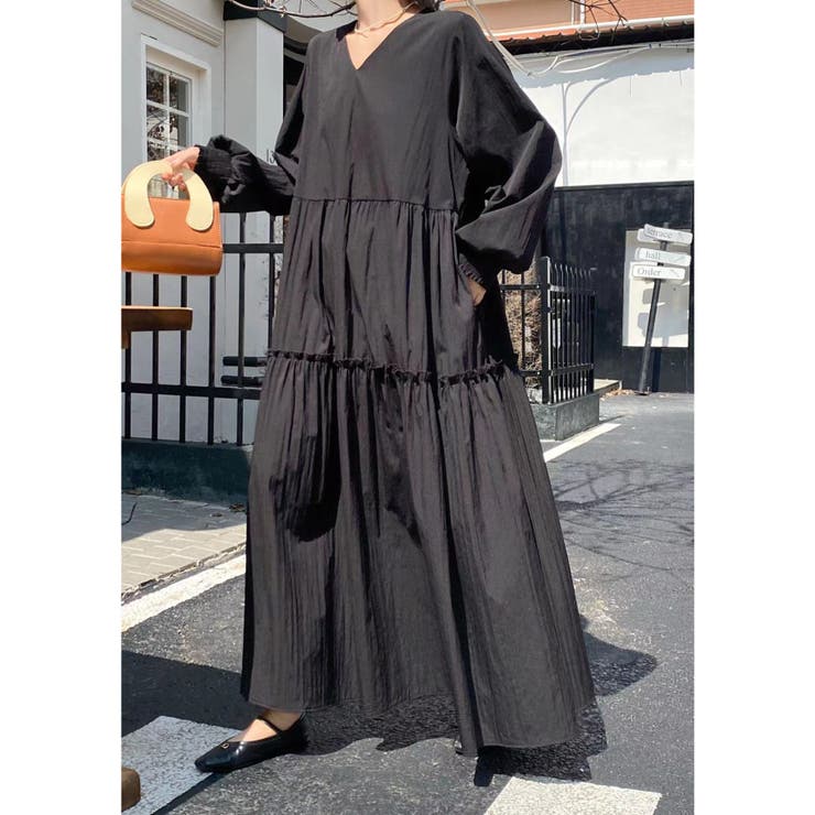 ブラック | ベルト付きVネックワンピース | Ulysses