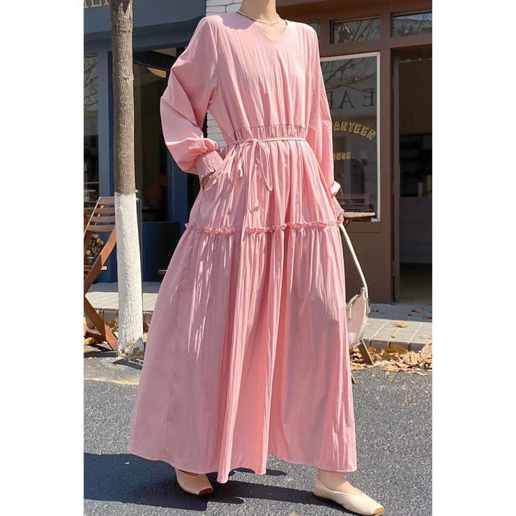 ピンク | ベルト付きVネックワンピース | Ulysses