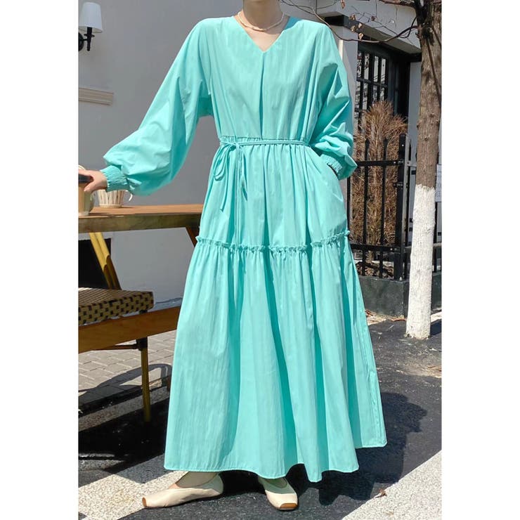 ライトグリーン | ベルト付きVネックワンピース | Ulysses