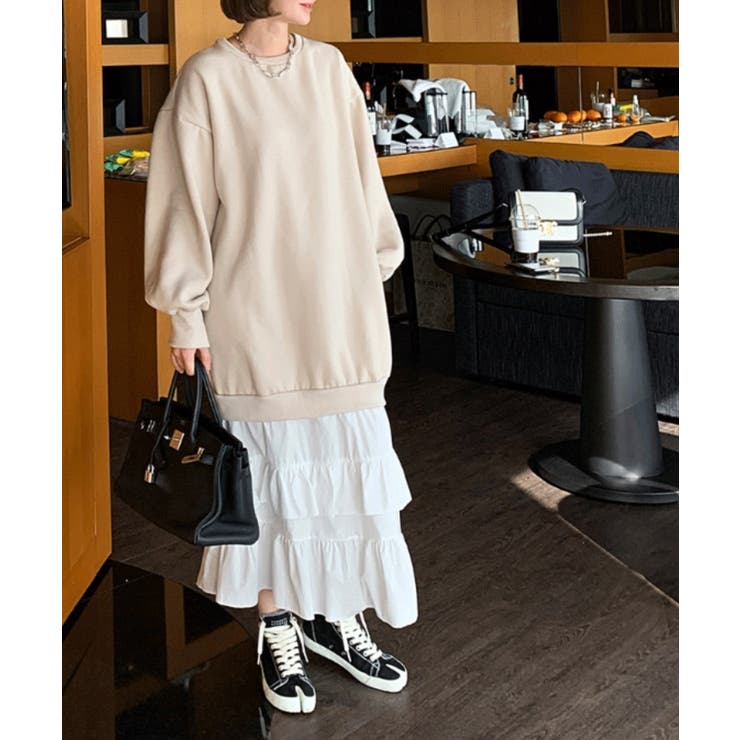ベージュ | トレーナー切り替えフリルワンピース | Ulysses