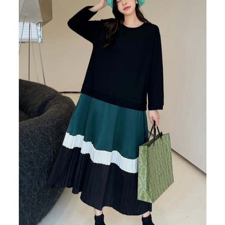 グリーン | 切り替え長袖ワンピース | Ulysses