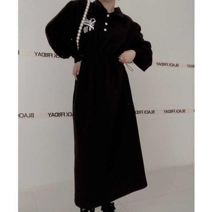 ブラック | プリントボタンダウンワンピース | Ulysses