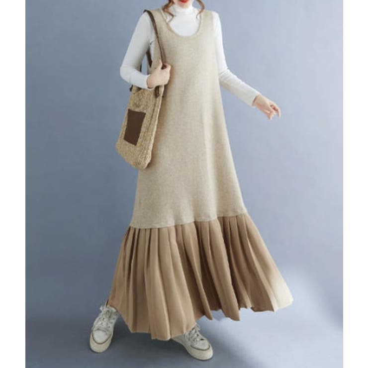 モカ | ニット切り替え袖なしワンピース | Ulysses