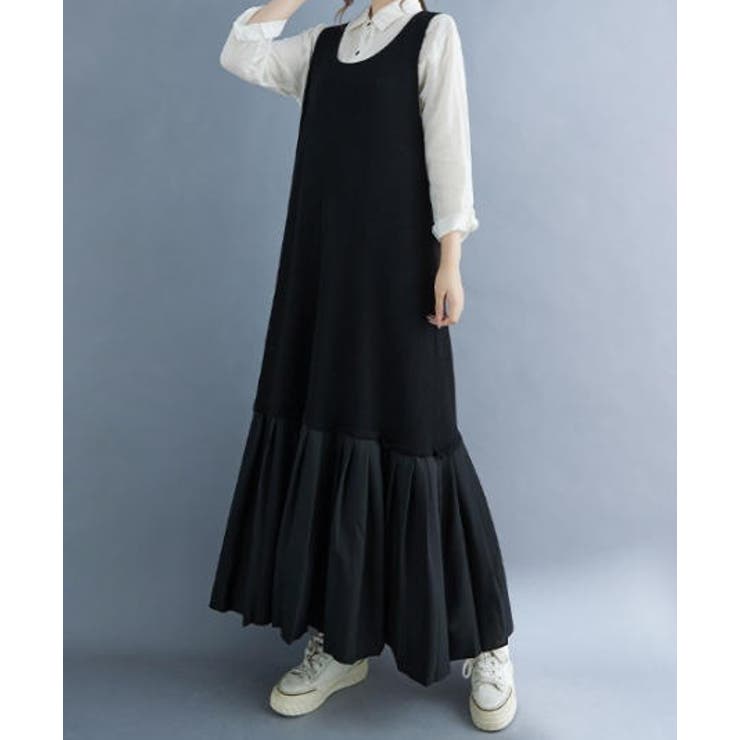 ブラック | ニット切り替え袖なしワンピース | Ulysses