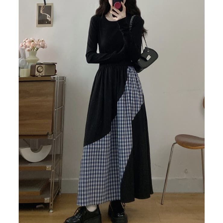 切り替えクルーネック長袖ワンピース | Ulysses | 詳細画像1 