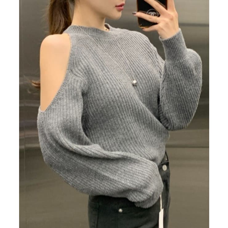 グレー | シンプルオフショルダーニットトップス | Ulysses