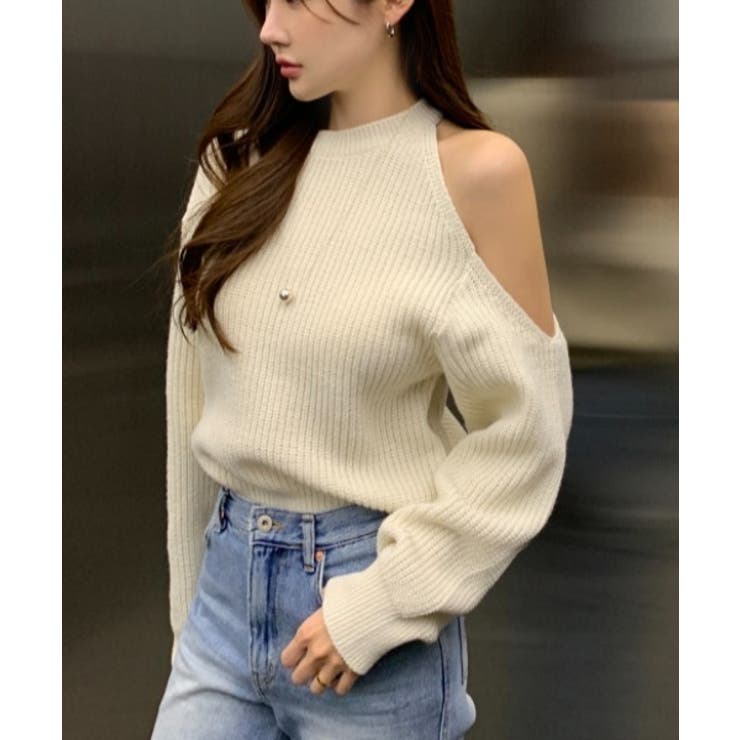 ベージュ | シンプルオフショルダーニットトップス | Ulysses