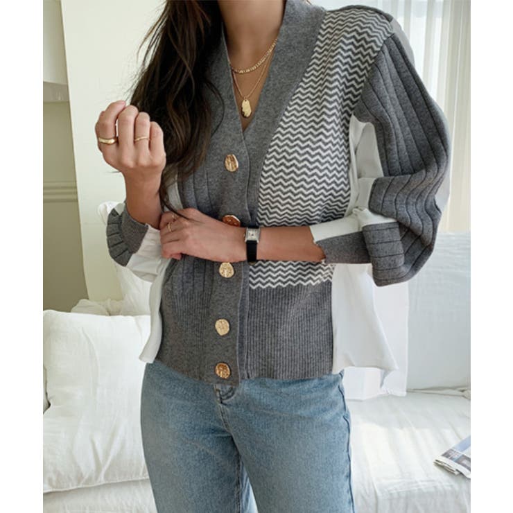 グレー | ニット切り替えトップス | Ulysses