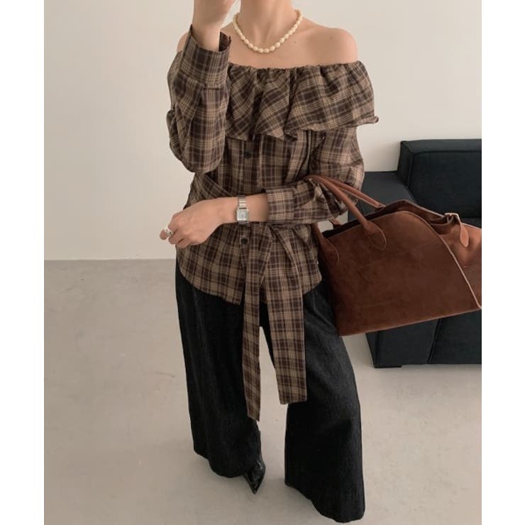 ボートネックチェック柄トップス | Ulysses | 詳細画像1 