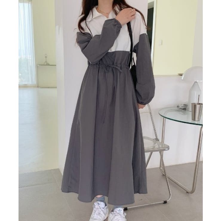 グレー | Poloネック配色ワンピース | Ulysses