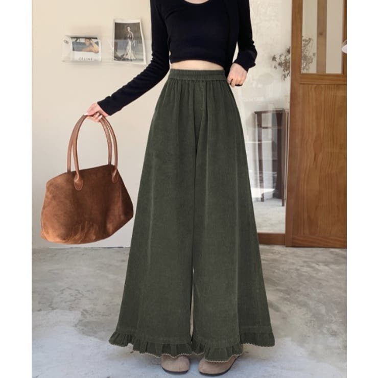 ダークグリーン | フリルコーデュロイパンツ | Ulysses