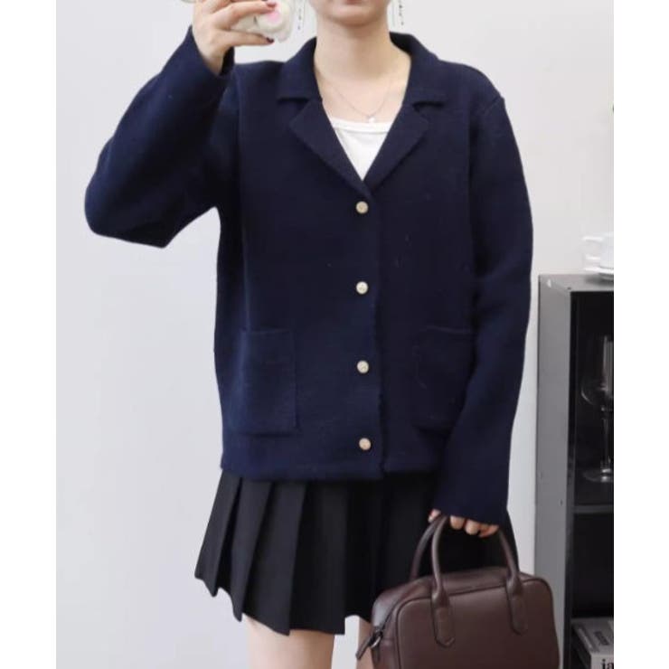 ネイビー | ボタンでニットセーター | Ulysses