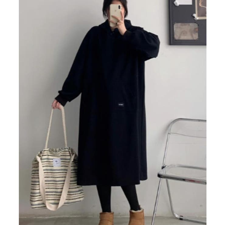 ブラック | 裏起毛パーカワンピース | Ulysses