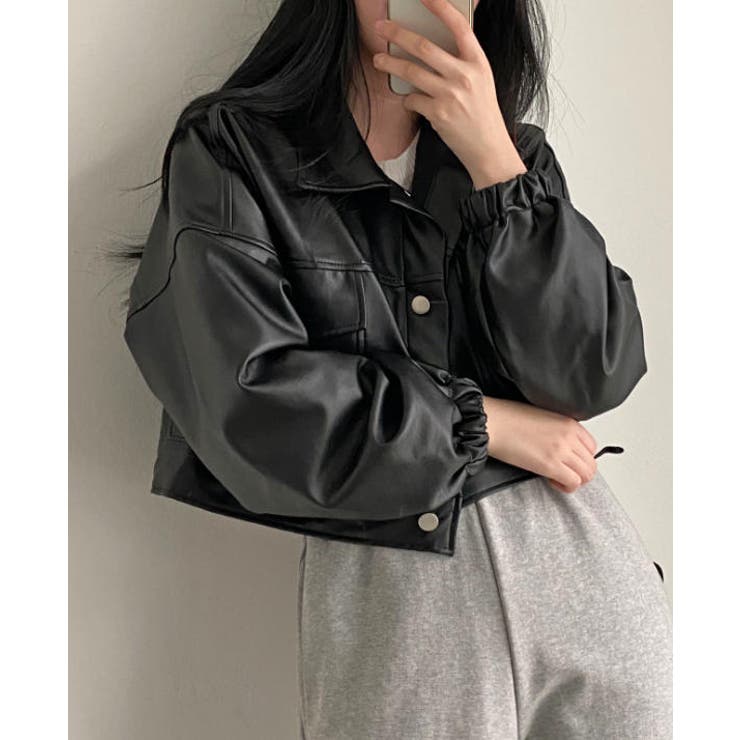 ボタンダウン長袖PUレザージャケット | Ulysses | 詳細画像4 