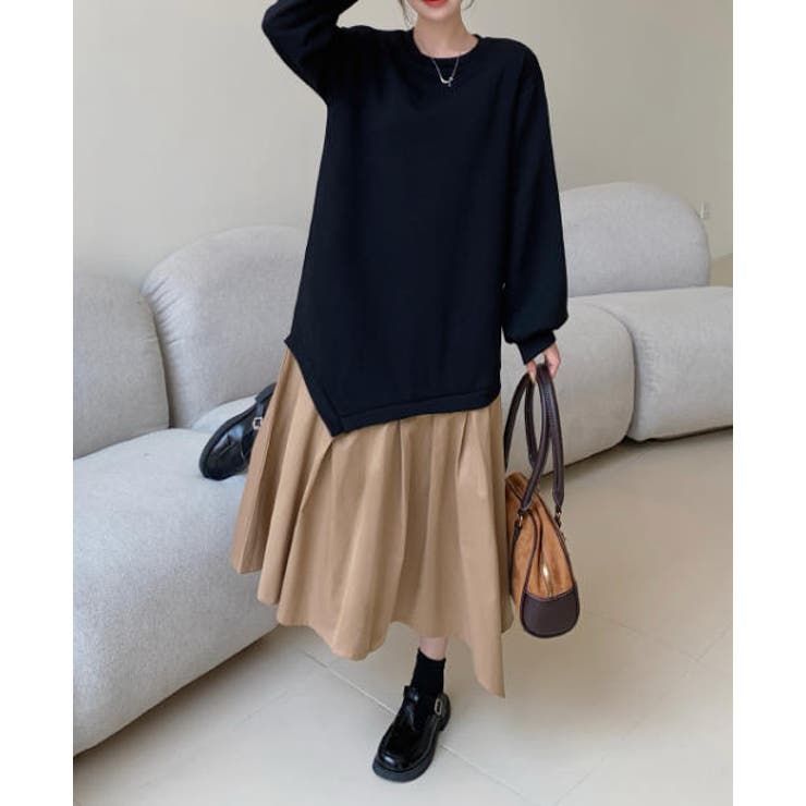 切り替えクルーネック長袖ワンピース | Ulysses | 詳細画像1 