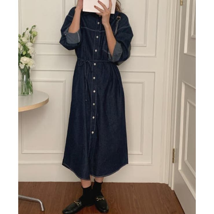 ダークブルー | ボタンダウンボタンでデニムワンピース | Ulysses