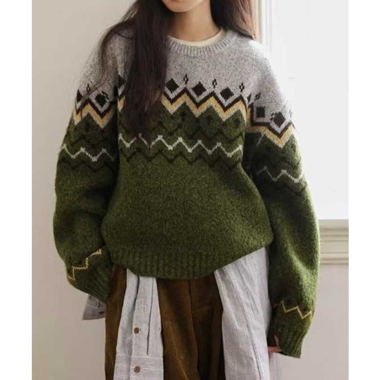 グレー | クルーネックジャカード長袖セーター | Ulysses