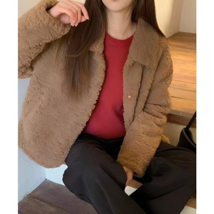 ダークブラウン | 襟付きボタンでファージャケット | Ulysses