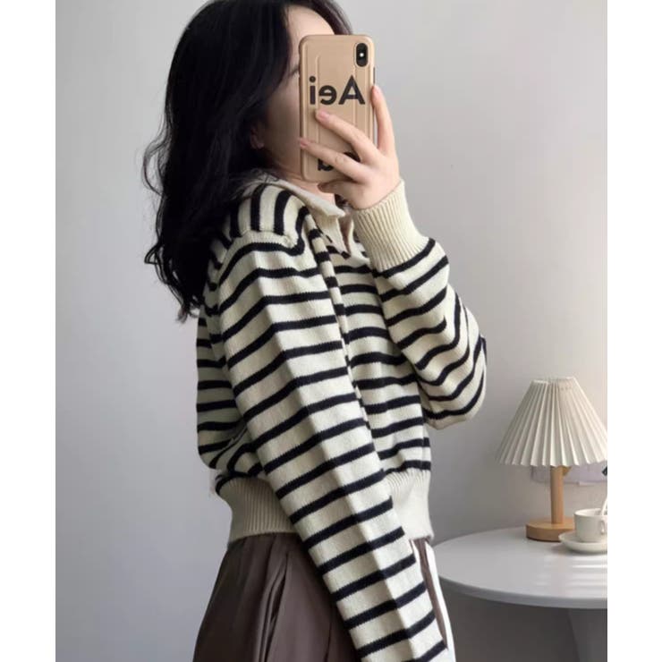 Vネックボーダー柄ニットトップス | Ulysses | 詳細画像2 