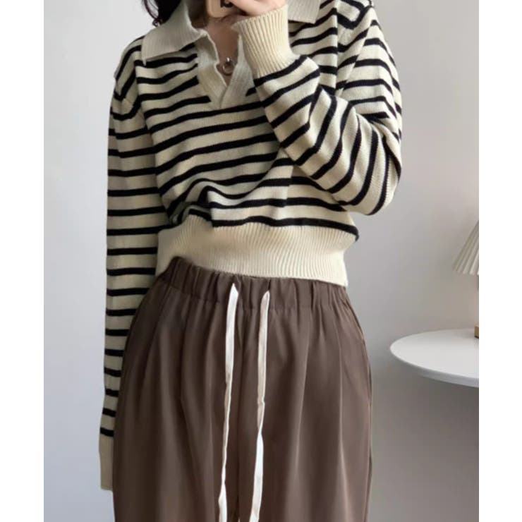 Vネックボーダー柄ニットトップス | Ulysses | 詳細画像4 