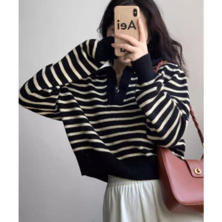 Vネックボーダー柄ニットトップス | Ulysses | 詳細画像6 