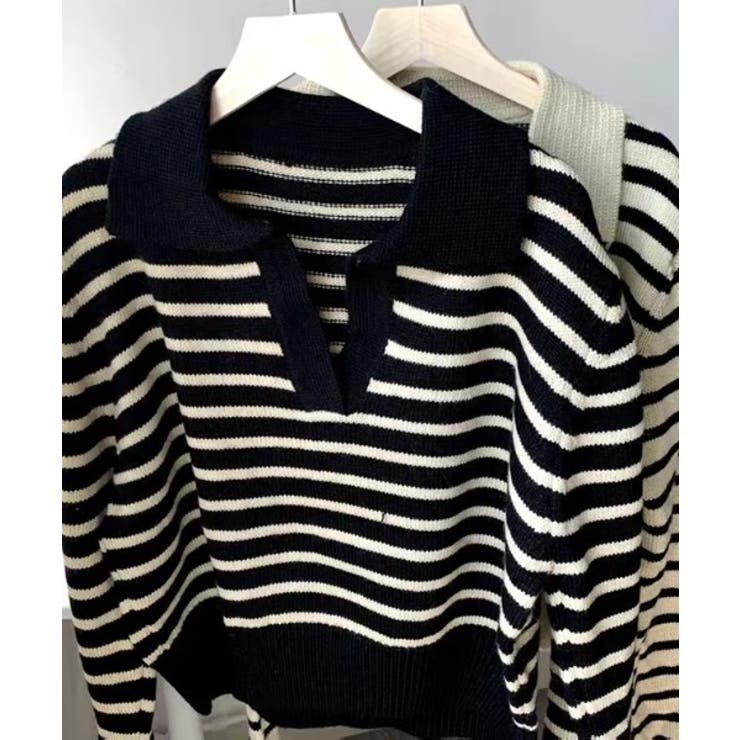 Vネックボーダー柄ニットトップス | Ulysses | 詳細画像8 