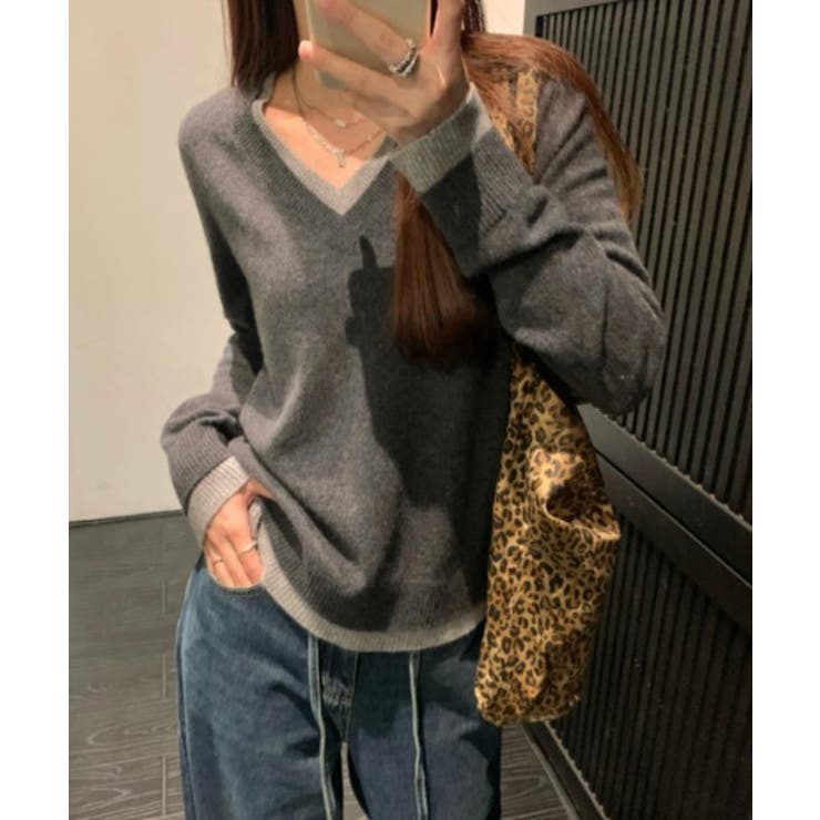 Vネック切り替えニットトップス | Ulysses | 詳細画像1 