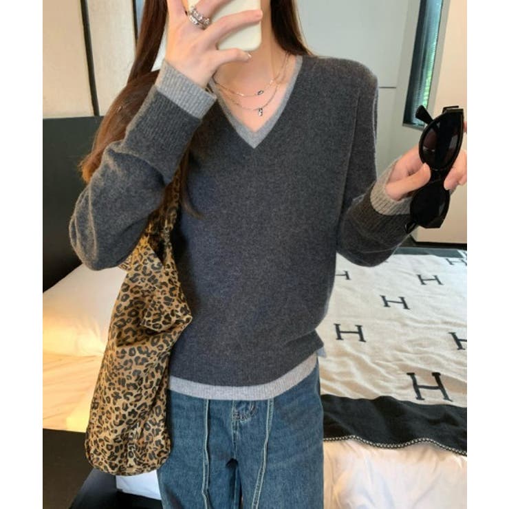 Vネック切り替えニットトップス | Ulysses | 詳細画像3 