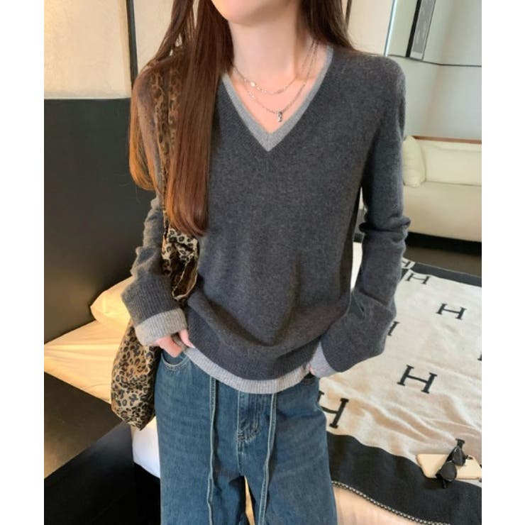 Vネック切り替えニットトップス | Ulysses | 詳細画像4 