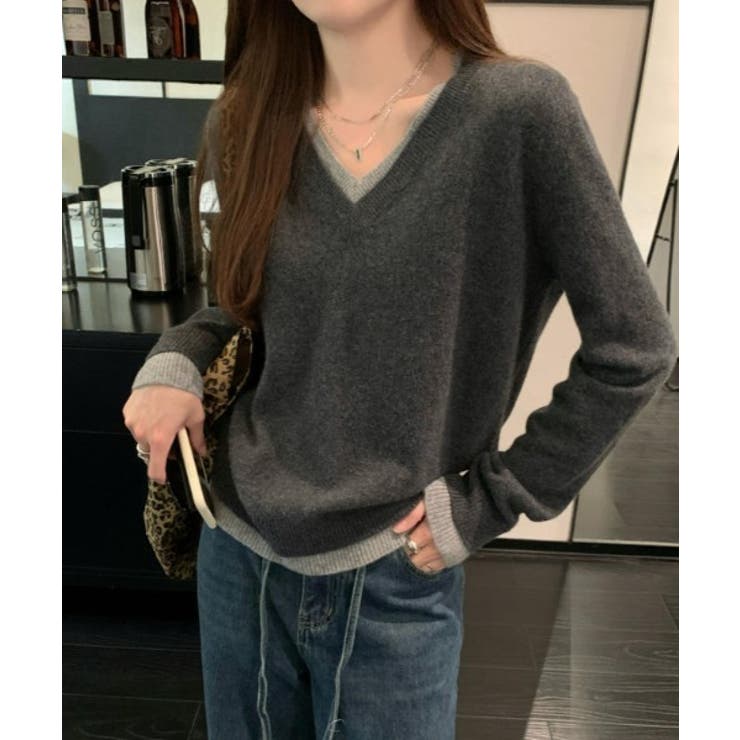 Vネック切り替えニットトップス | Ulysses | 詳細画像5 