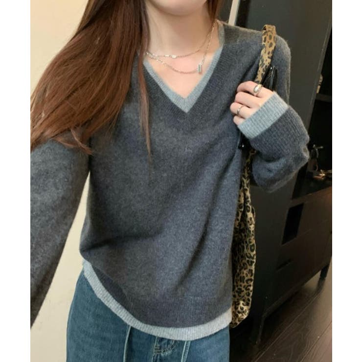 Vネック切り替えニットトップス | Ulysses | 詳細画像7 