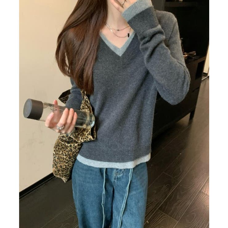 Vネック切り替えニットトップス | Ulysses | 詳細画像9 