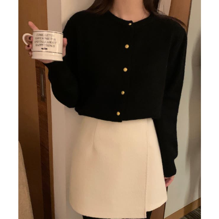 ブラック | クルーネックボタンでカーディガン | Ulysses