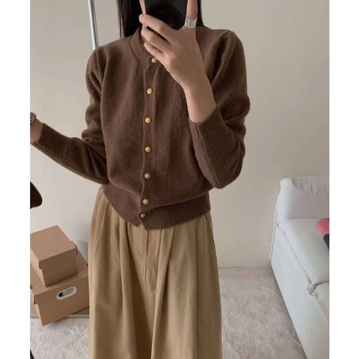 ブラウン | クルーネックボタンでカーディガン | Ulysses