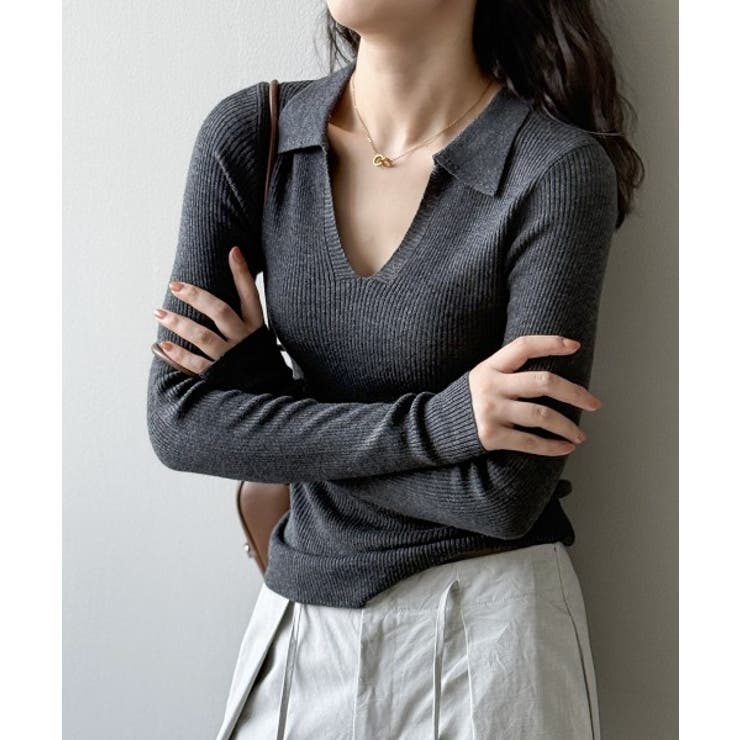 ダークグレー | Vネック長袖ニットトップス | Ulysses