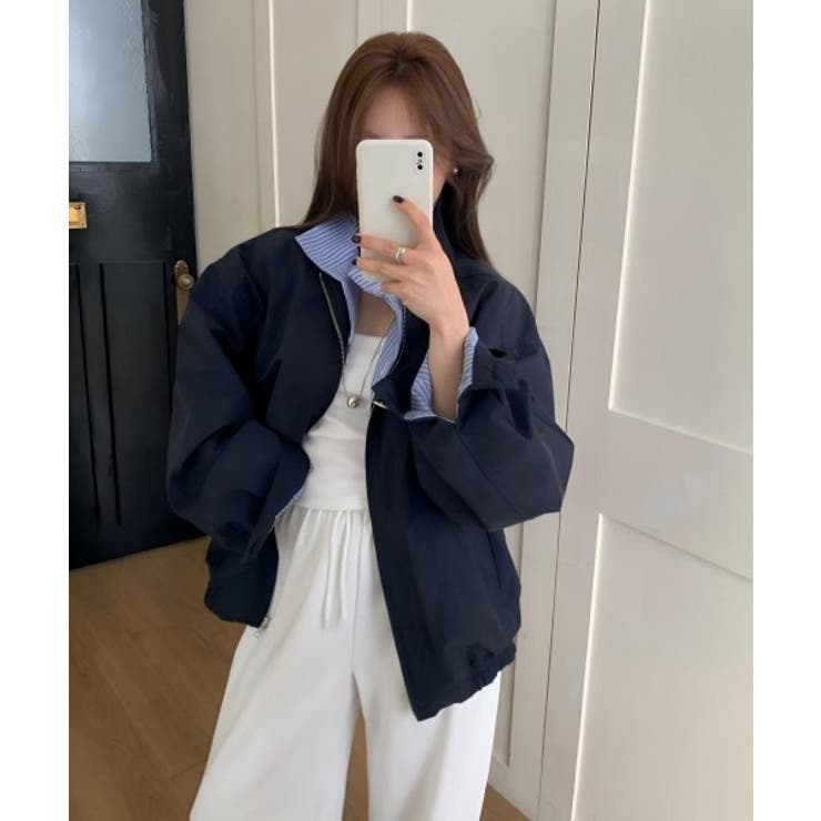 ネイビー | 襟付きフェイクレイヤードジップスジャケット | Ulysses