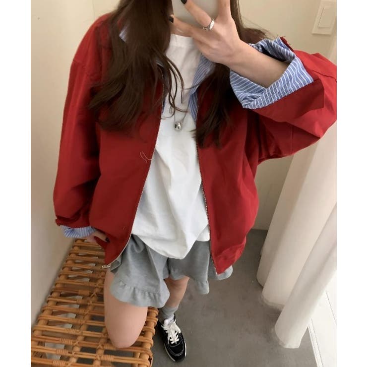 レッド | 襟付きフェイクレイヤードジップスジャケット | Ulysses